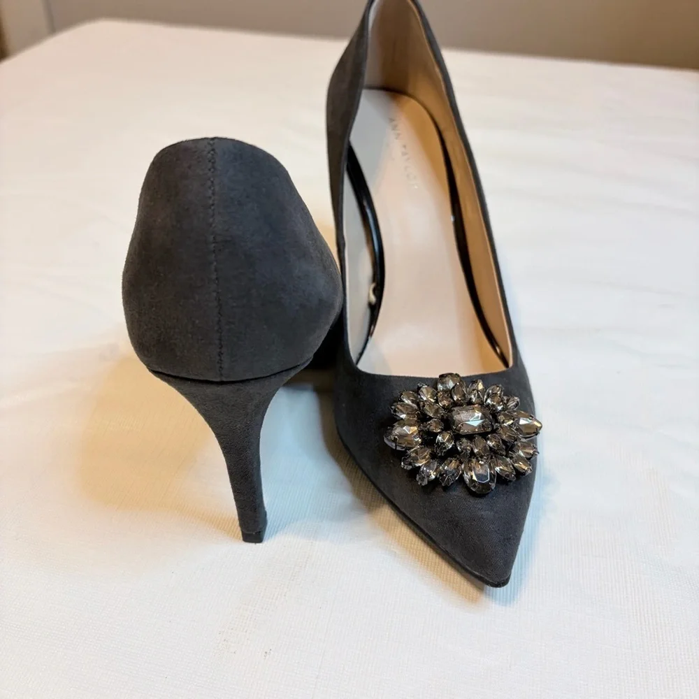 Ann Taylor Dark Gray Heels with Gem Accents